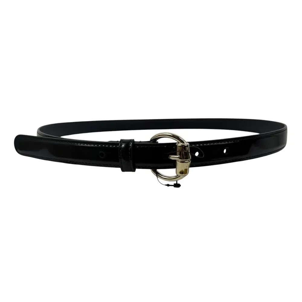 Gucci Thin Leather Belt with Bamboo Buckle Black Silver Size 80/32